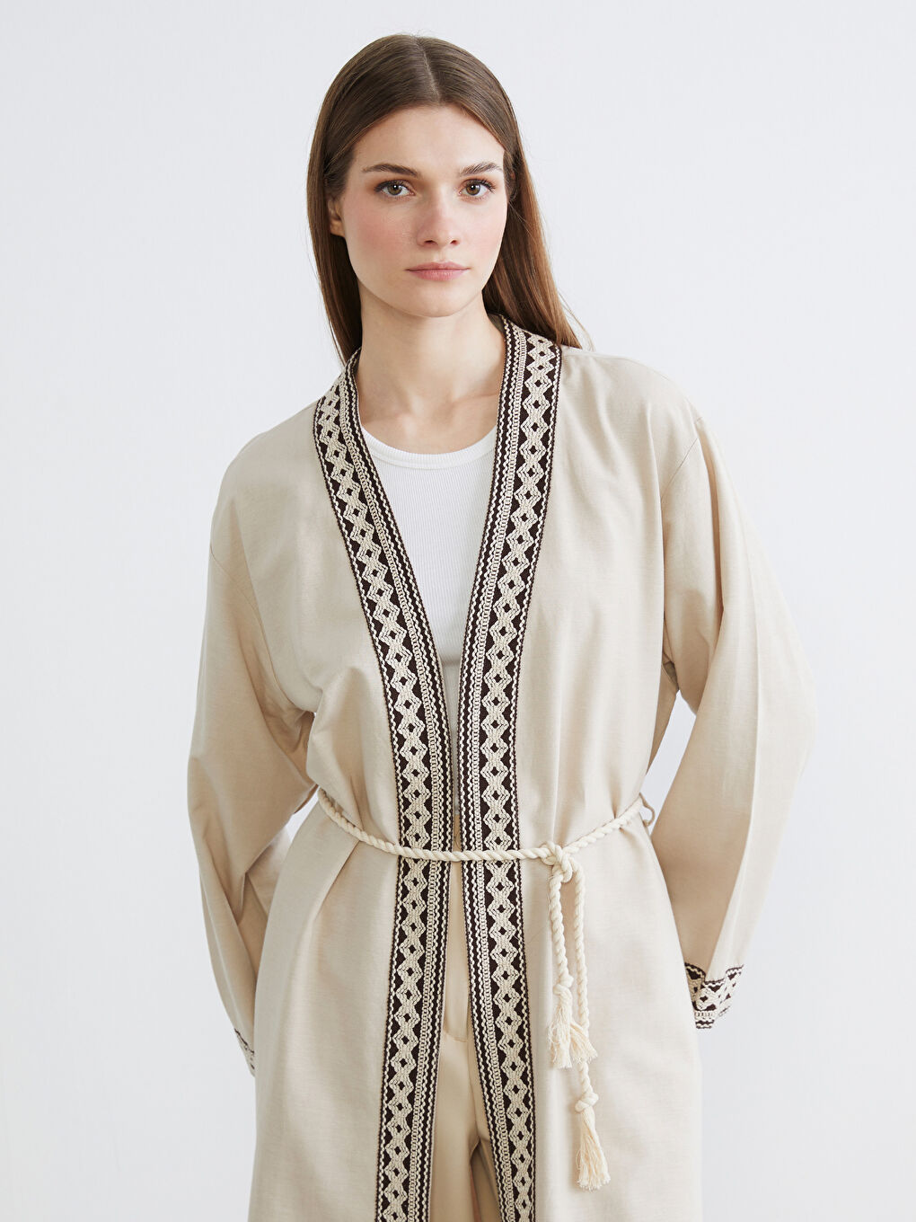 Ženski kimono od mešavine lana oversize kroja-1