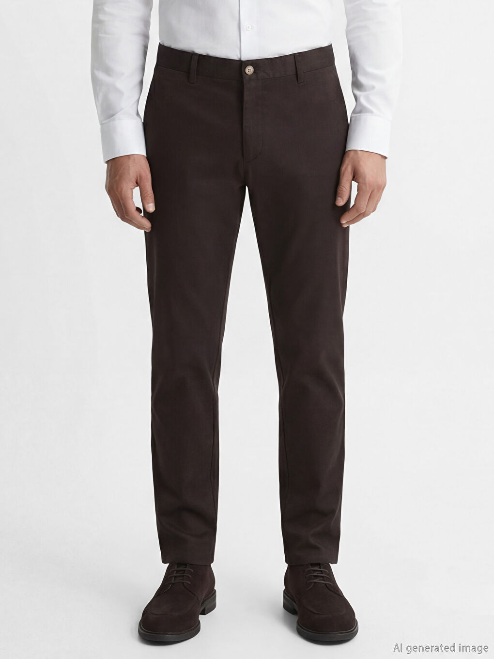 Kahverengi Dar Kalıp Erkek Chino Pantolon-1
