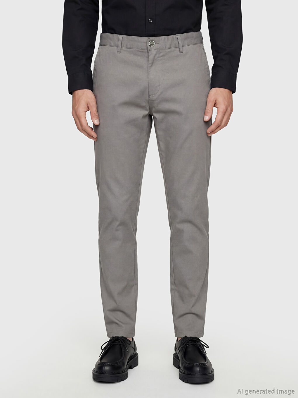 Gri Dar Kalıp Erkek Chino Pantolon-1