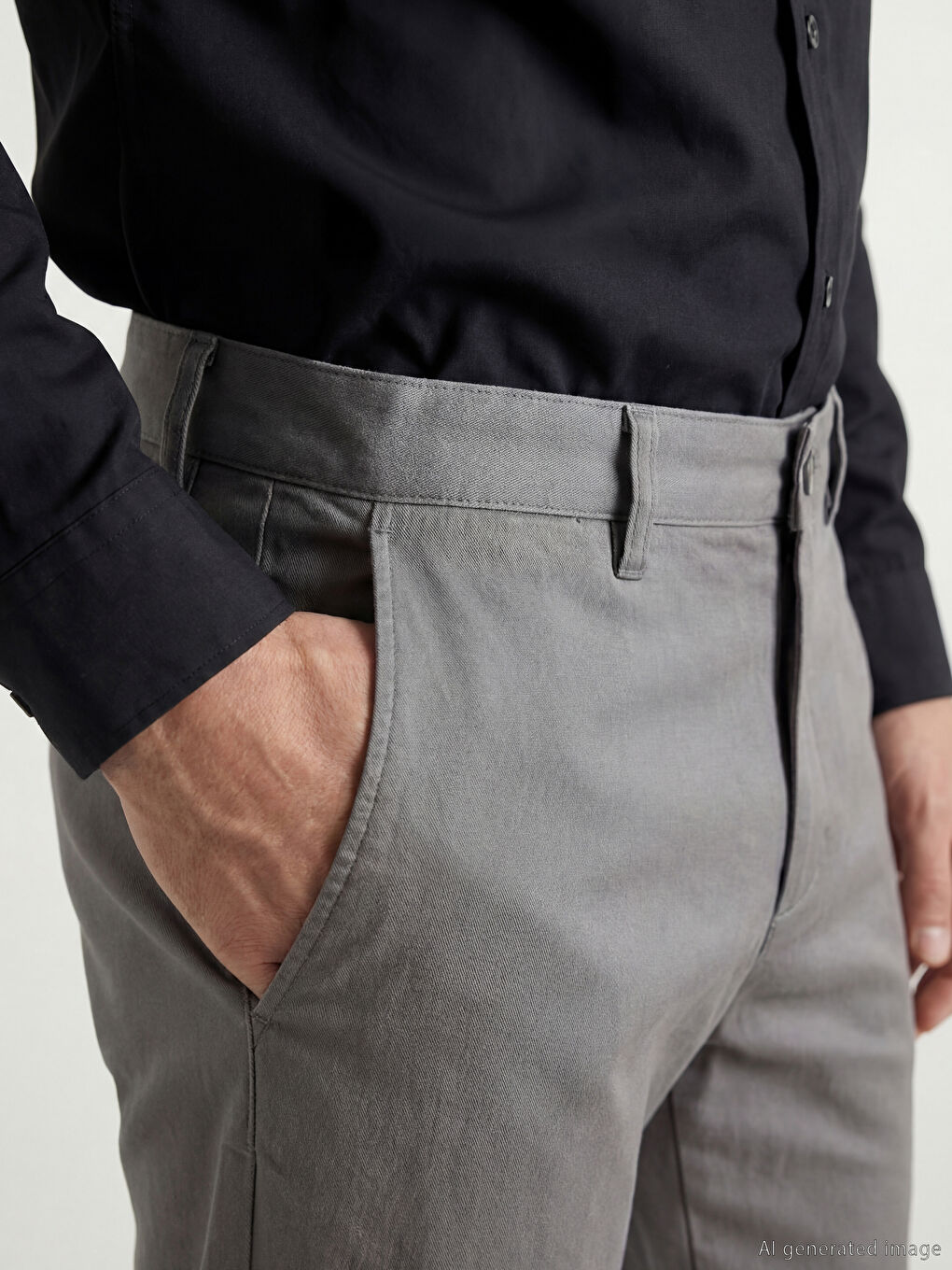 Gri Dar Kalıp Erkek Chino Pantolon-2