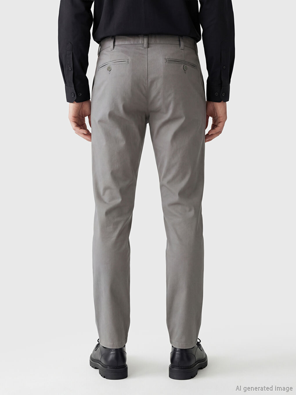 Gri Dar Kalıp Erkek Chino Pantolon-3