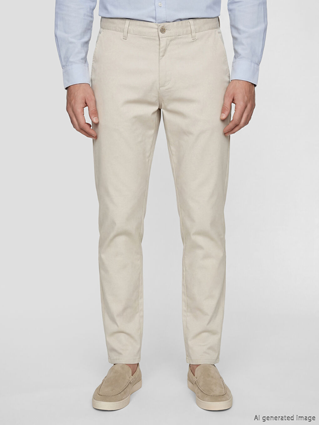 Bej Dar Kalıp Erkek Chino Pantolon-1