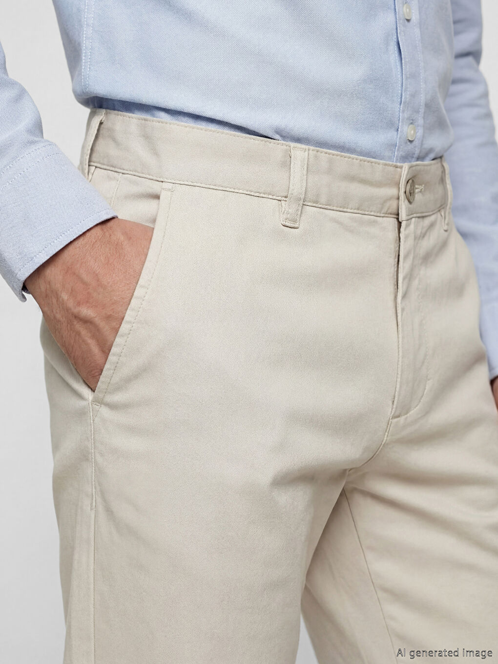 Bej Dar Kalıp Erkek Chino Pantolon-2