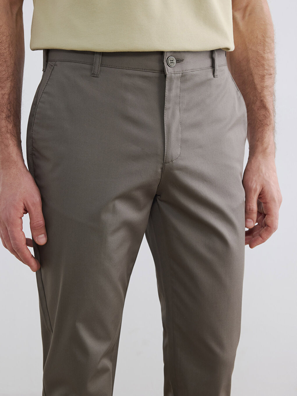 Haki Dar Kalıp Erkek Chino Pantolon-2