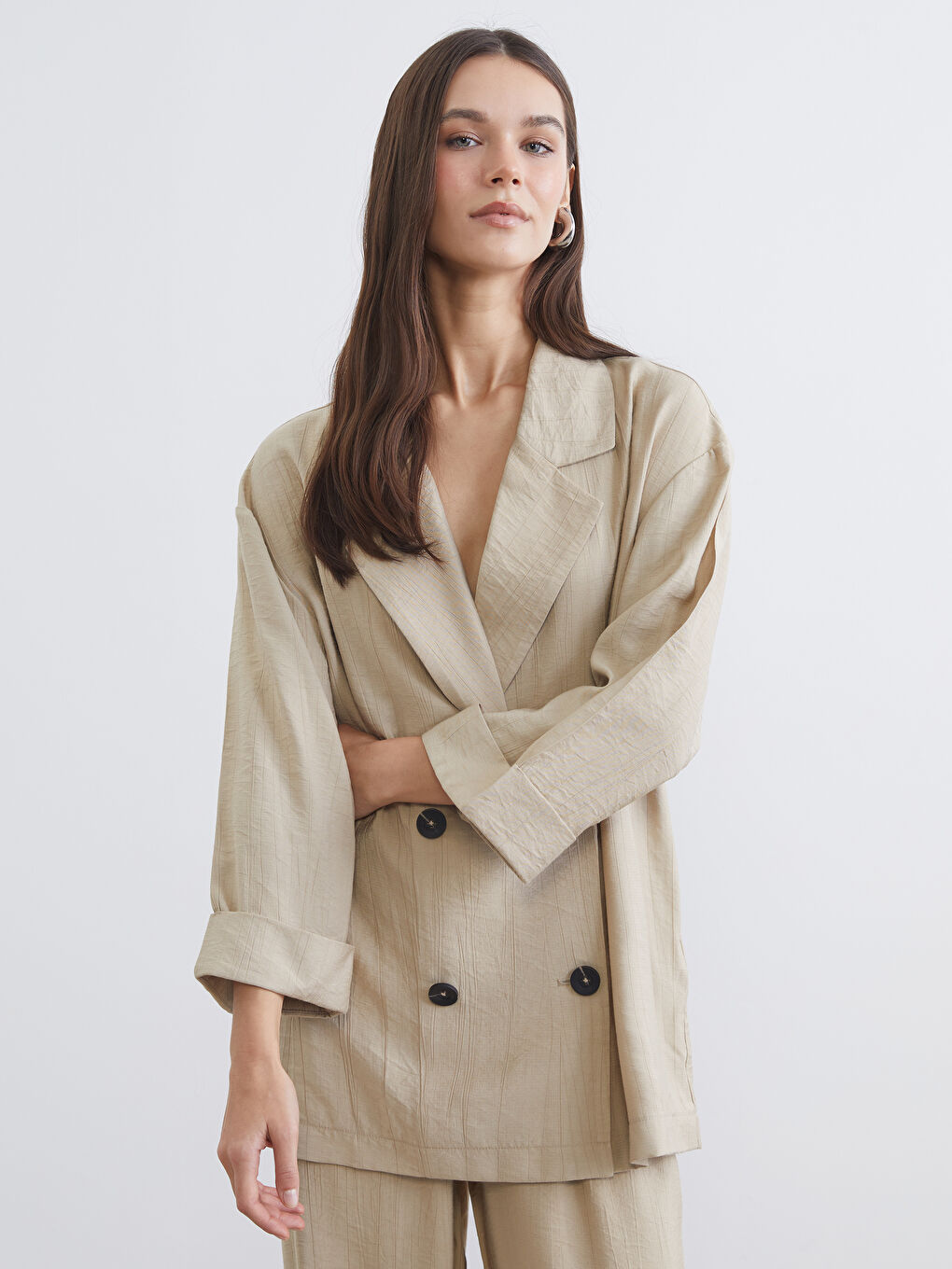 Double Breasted Textured Women's Blazer Jacket