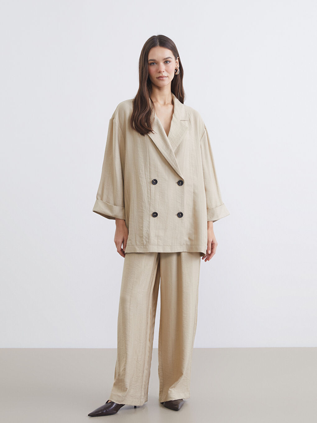 Double Breasted Textured Women's Blazer Jacket-1