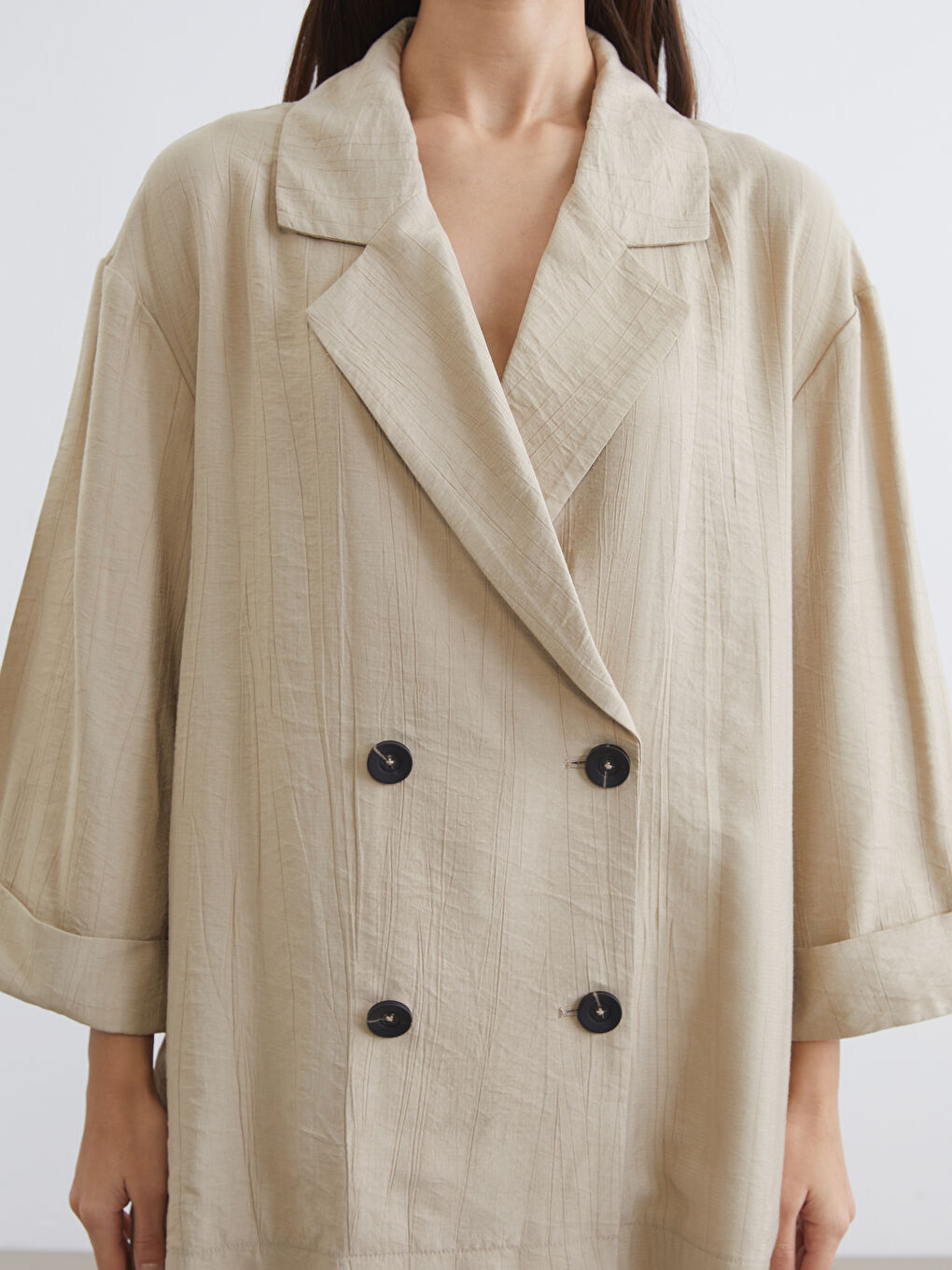 Double Breasted Textured Women's Blazer Jacket-2