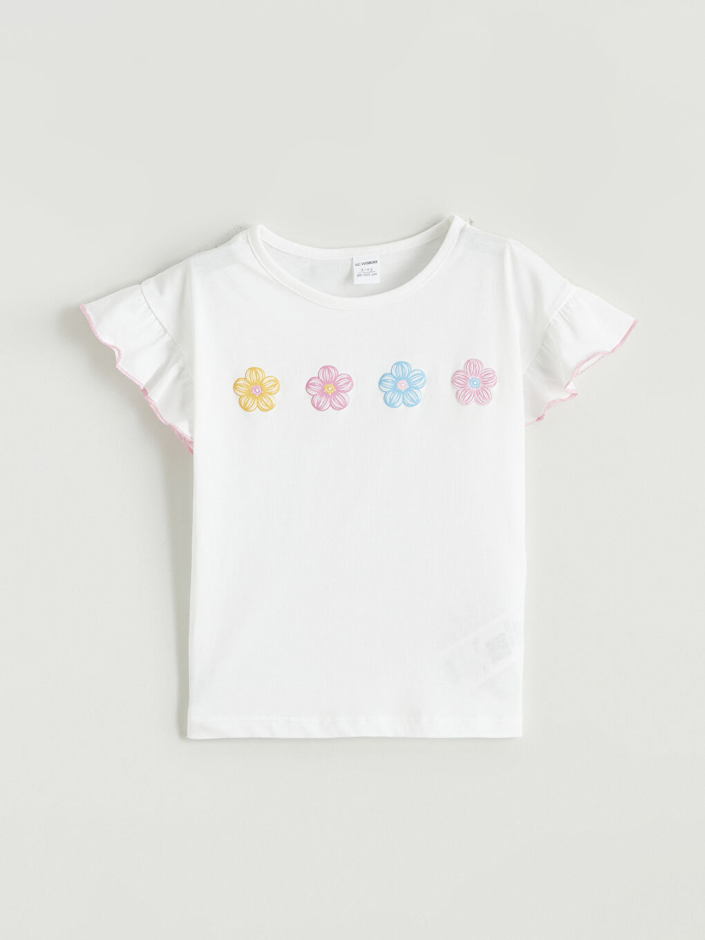 Ekru Bisiklet Yaka Çiçekli Kız Çocuk Tişört ve Tayt-1