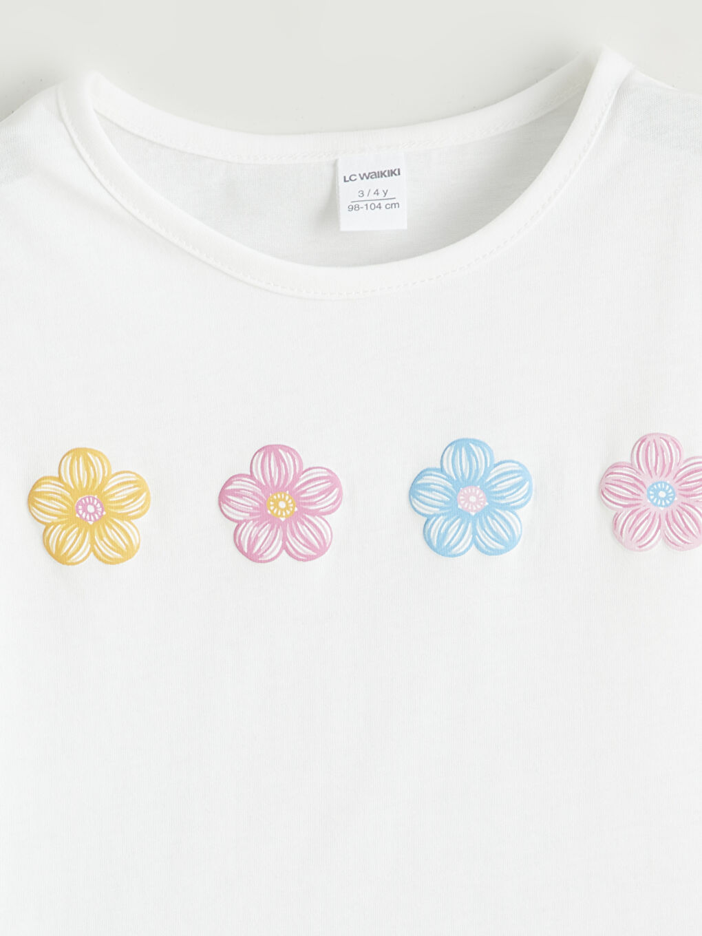 Ekru Bisiklet Yaka Çiçekli Kız Çocuk Tişört ve Tayt-2
