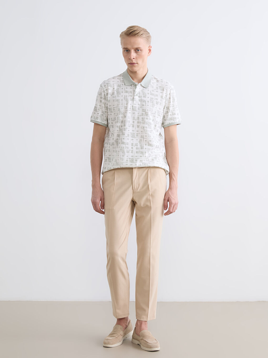 Polo Collar Patterned Piqué Men's T-Shirt-1