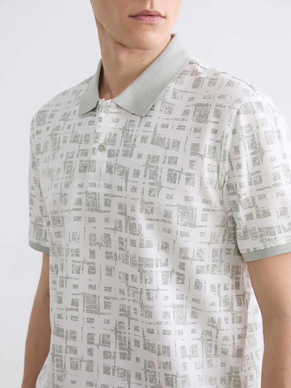 Polo Collar Patterned Piqué Men's T-Shirt-2