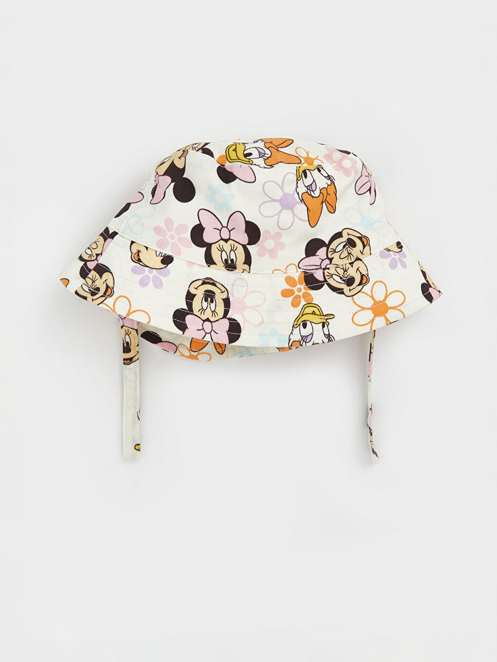 Ekru Minnie Mouse Baskılı Kız Bebek Bucket Şapka-1