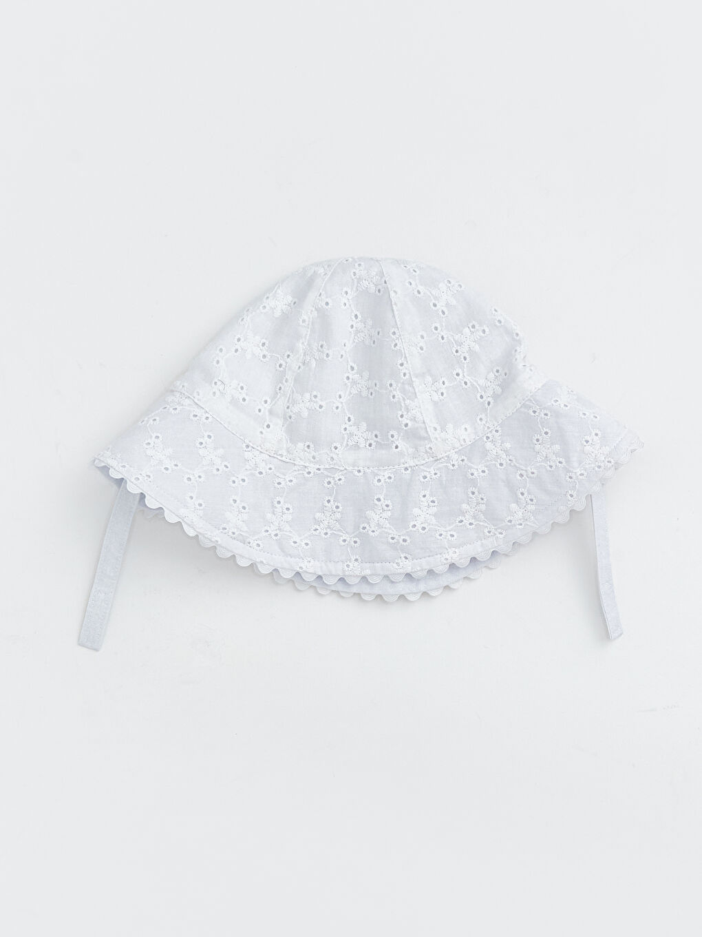 Ekru Çiçek Nakışlı Kız Bebek Bucket Şapka -1