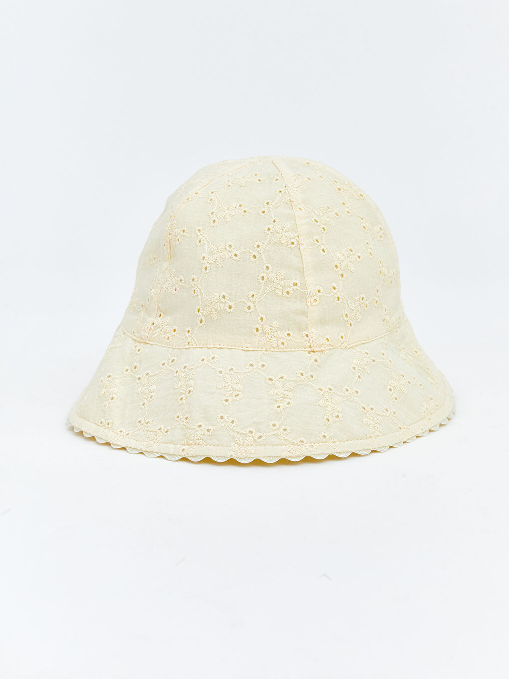 Bej Çiçek Nakışlı Kız Bebek Bucket Şapka 
