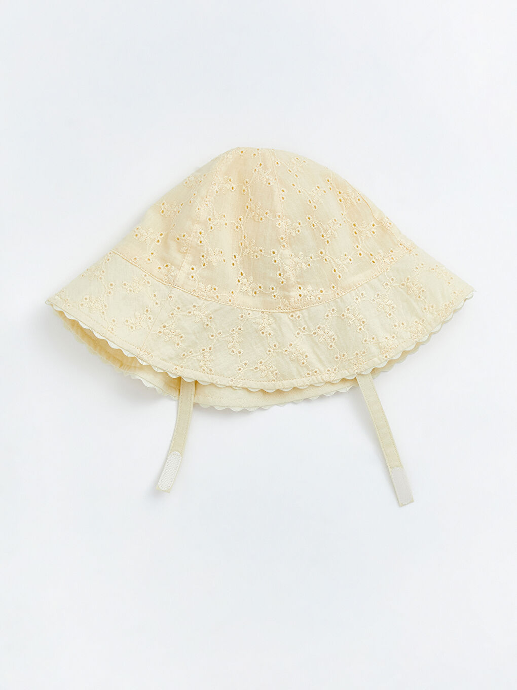 Bej Çiçek Nakışlı Kız Bebek Bucket Şapka -1