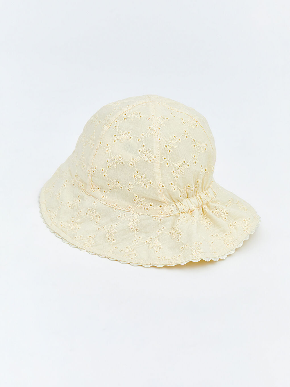 Bej Çiçek Nakışlı Kız Bebek Bucket Şapka -2