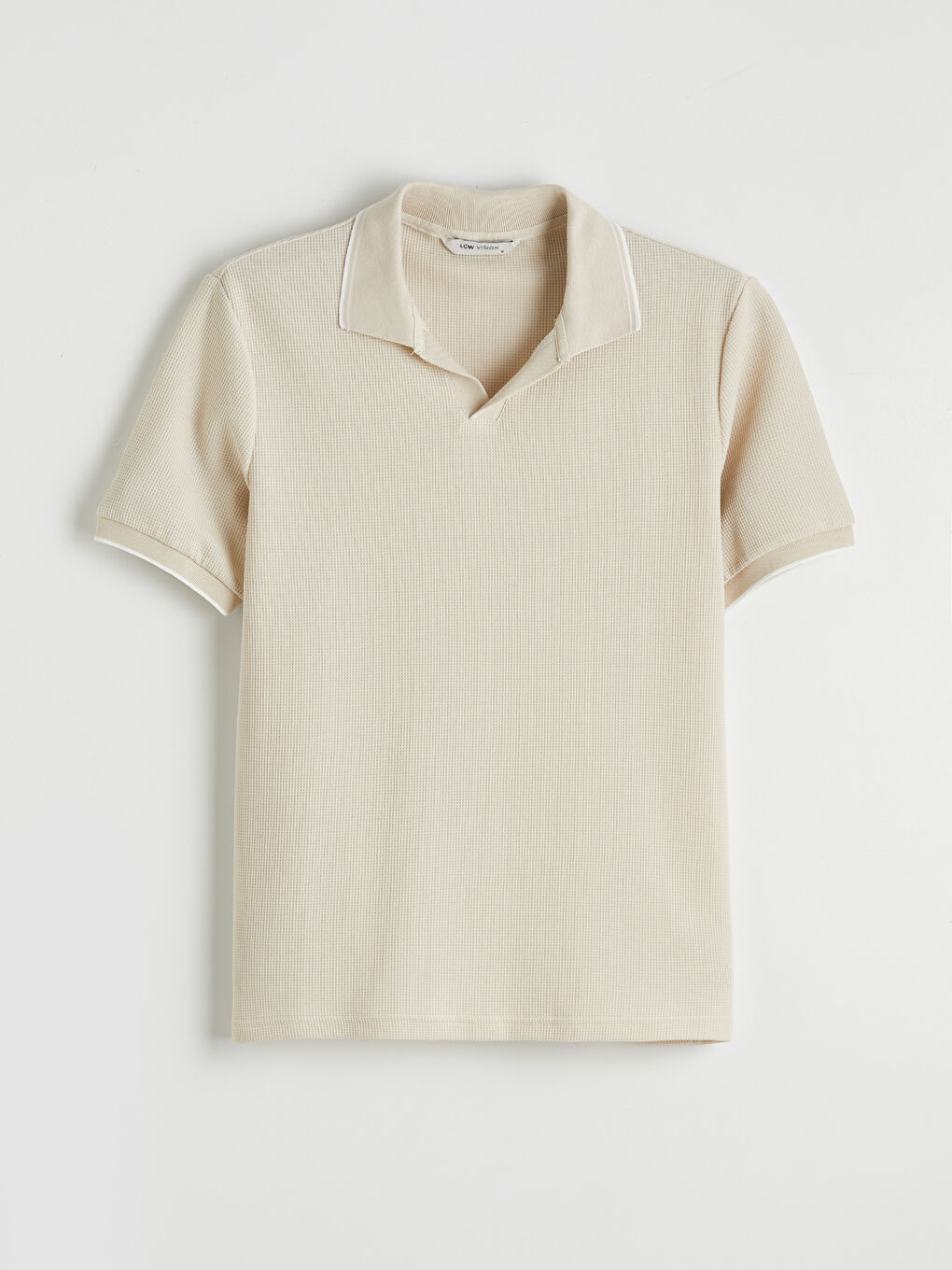 Bej Polo Yaka Dokulu Erkek Tişört
