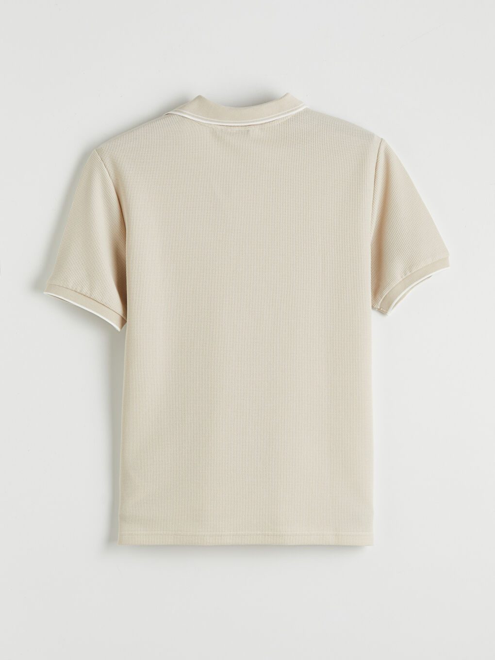 Bej Polo Yaka Dokulu Erkek Tişört-1