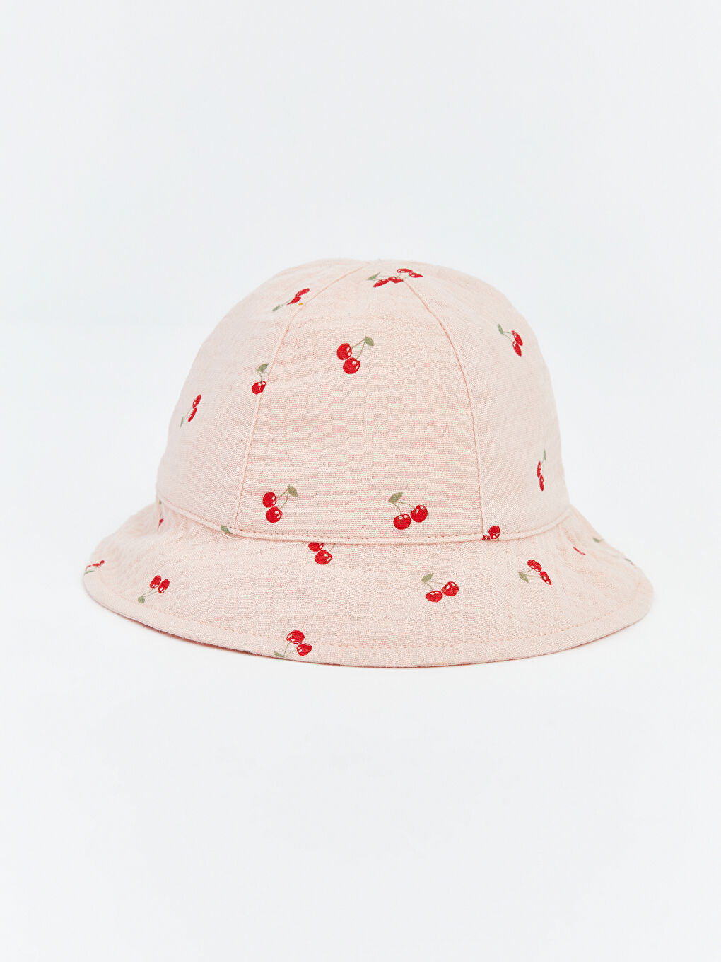 Pembe Kiraz Baskılı Kız Bebek Bucket Şapka 