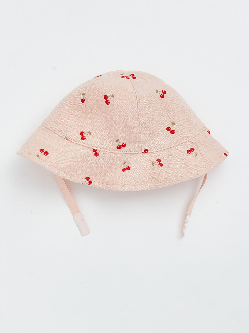 Pembe Kiraz Baskılı Kız Bebek Bucket Şapka -1