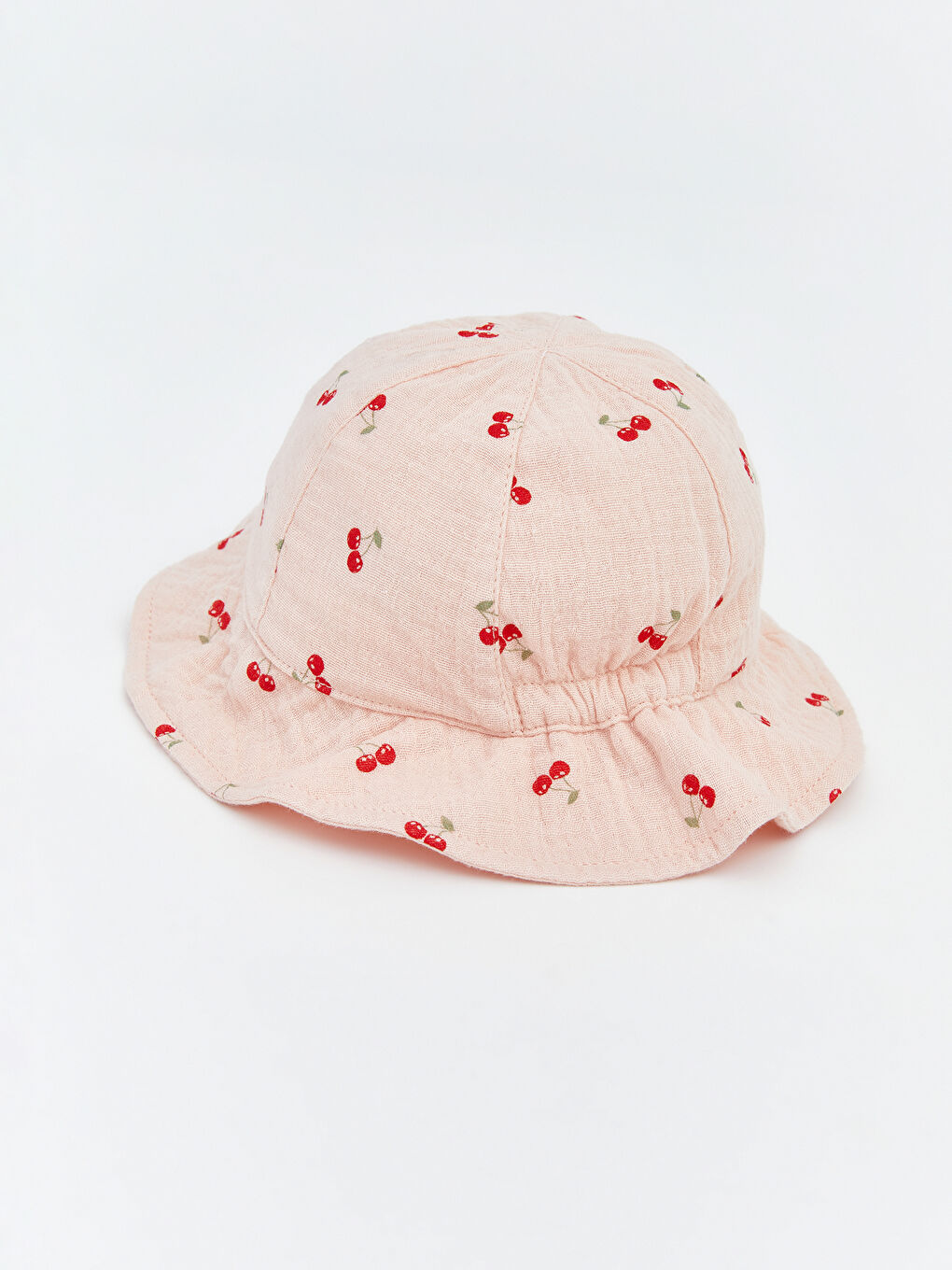 Pembe Kiraz Baskılı Kız Bebek Bucket Şapka -2