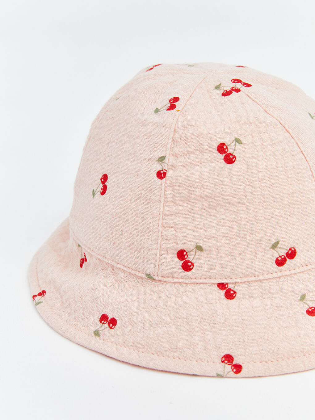 Pembe Kiraz Baskılı Kız Bebek Bucket Şapka -3
