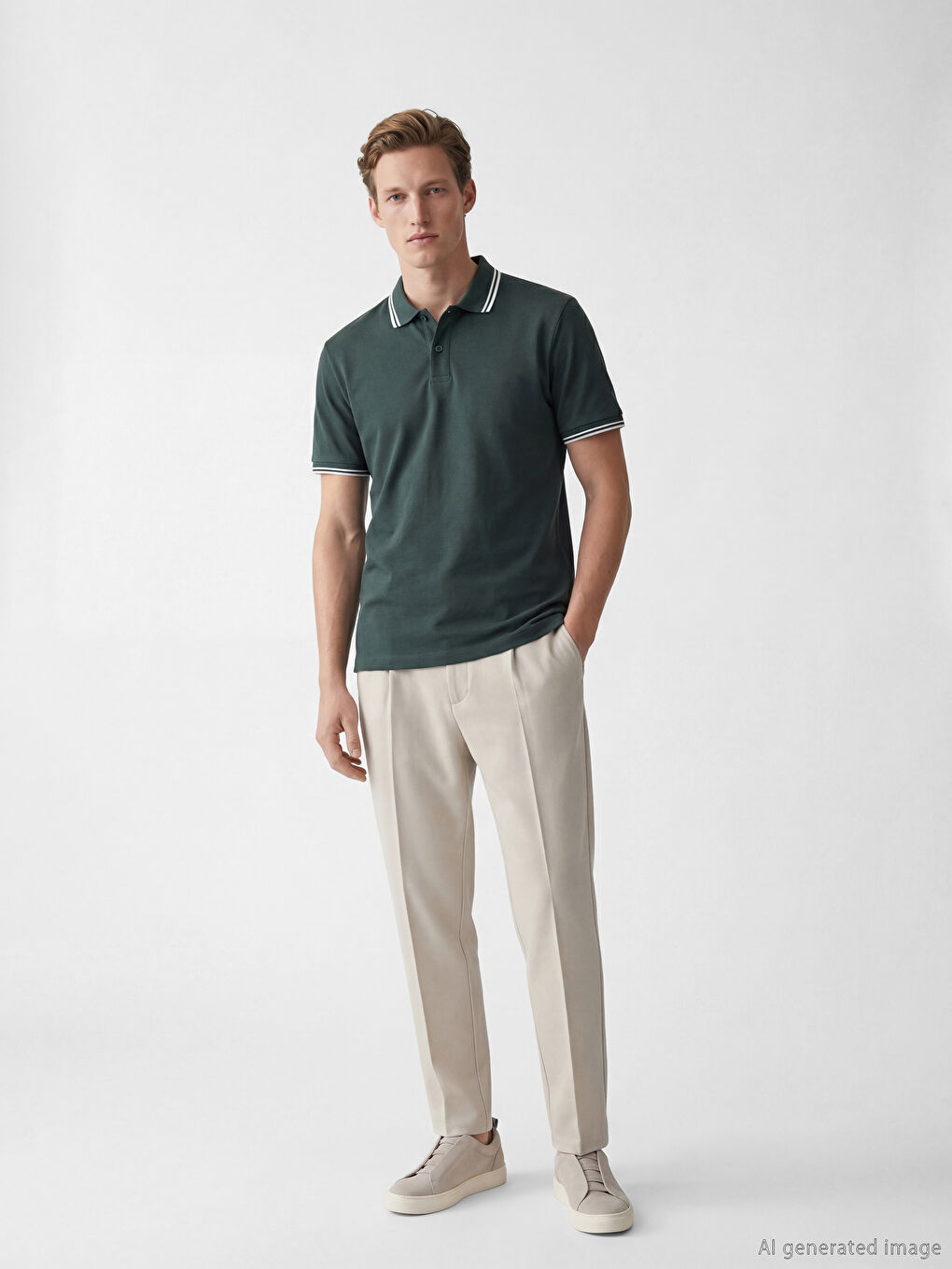 Yeşil Polo Yaka Erkek Pike Tişört-1