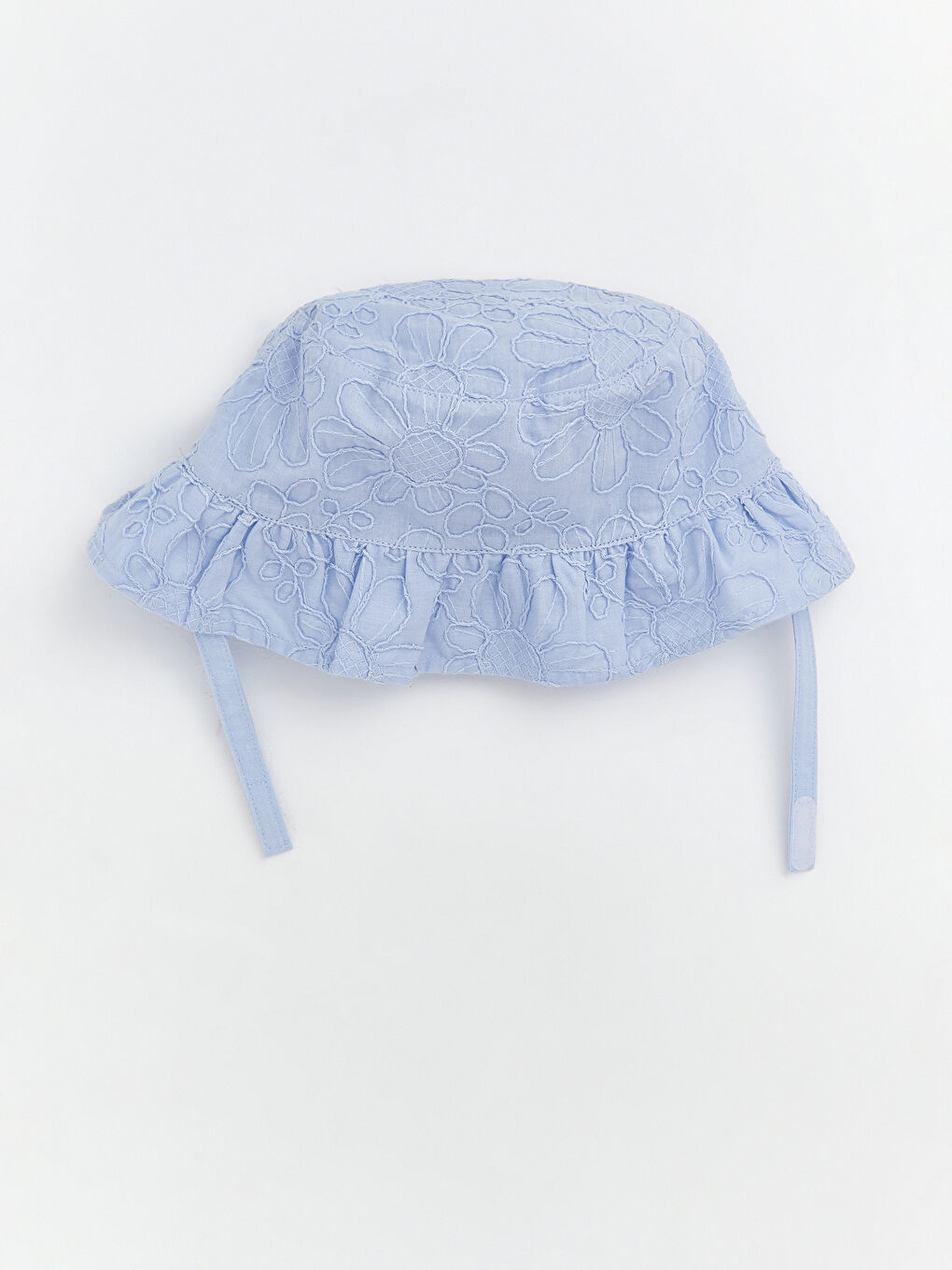 Mavi Çiçek Nakışlı Kız Bebek Bucket Şapka -1