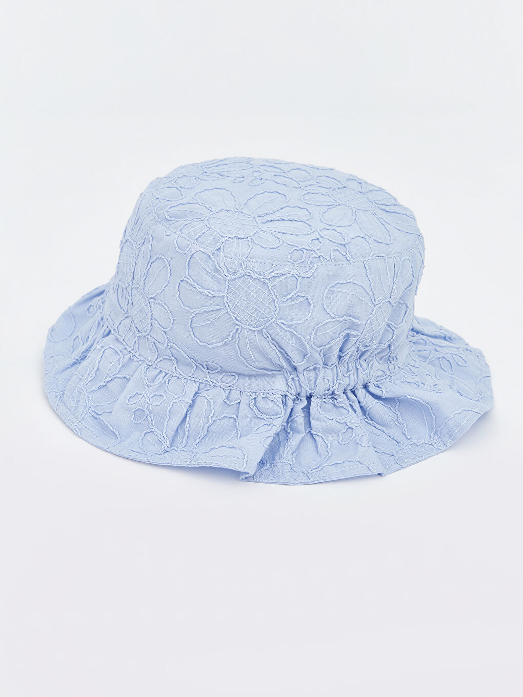 Mavi Çiçek Nakışlı Kız Bebek Bucket Şapka -3