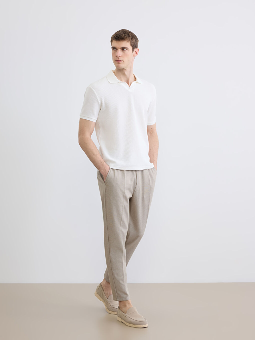 Ekru Polo Yaka Erkek Tişört-1