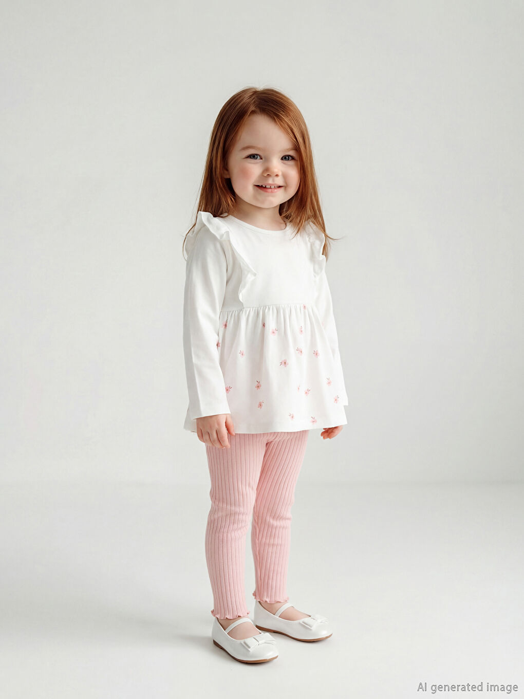 Ekru Çiçekli Kız Bebek Bluz ve Tayt