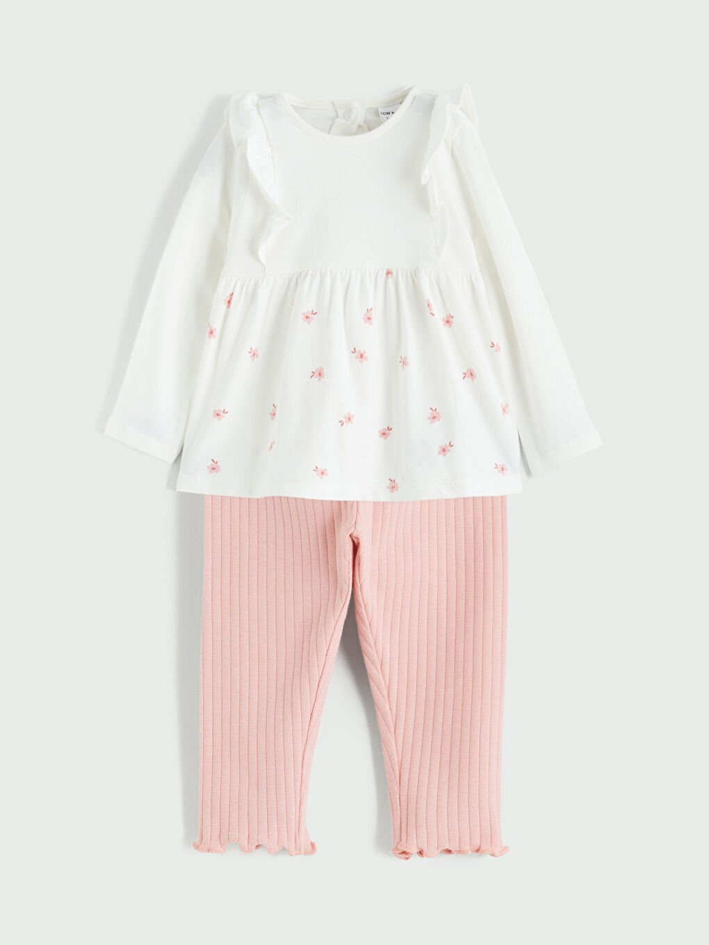 Ekru Çiçekli Kız Bebek Bluz ve Tayt