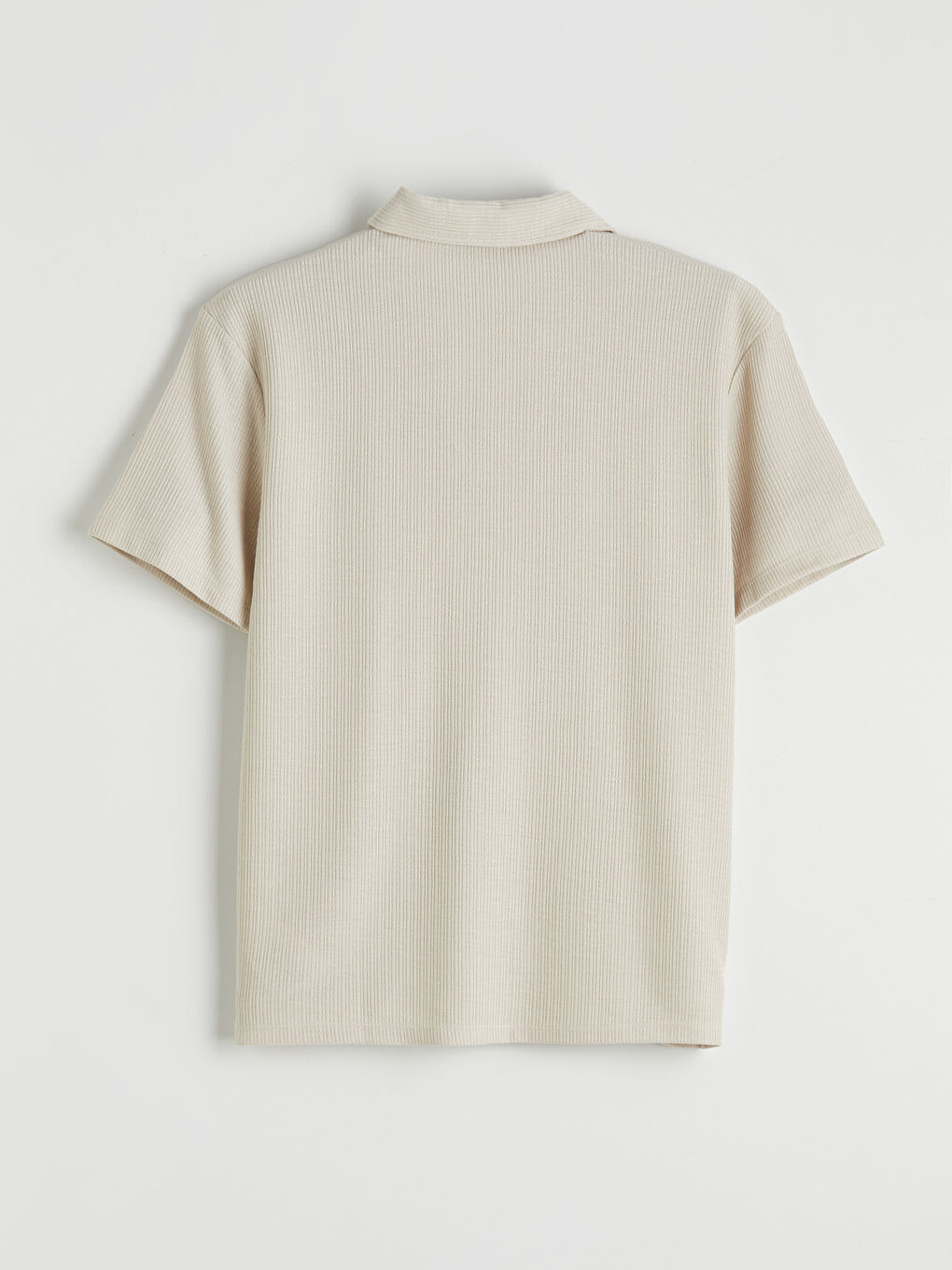 Bej Polo Yaka Dokulu Erkek Tişört-1