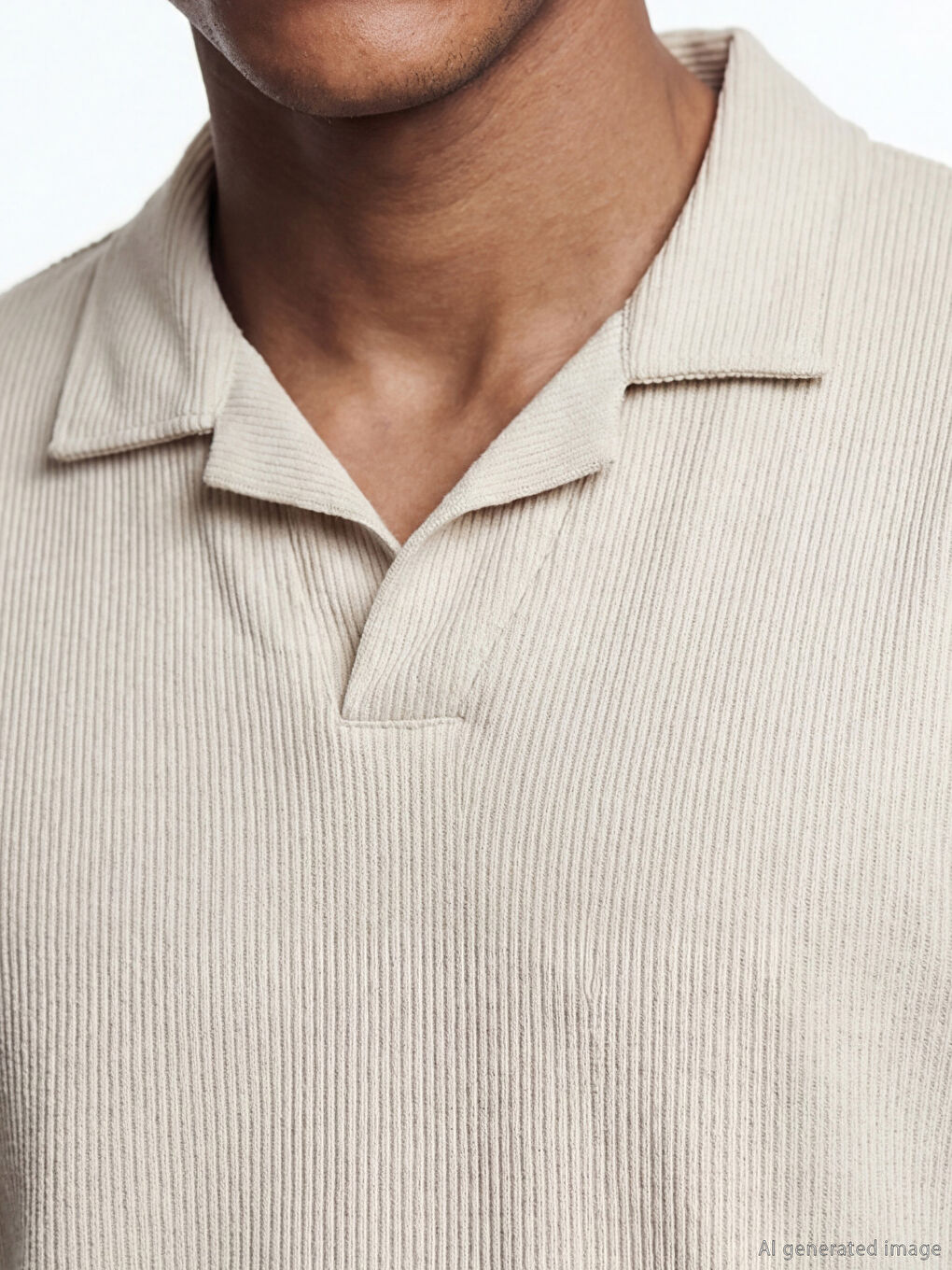 Bej Polo Yaka Dokulu Erkek Tişört-2