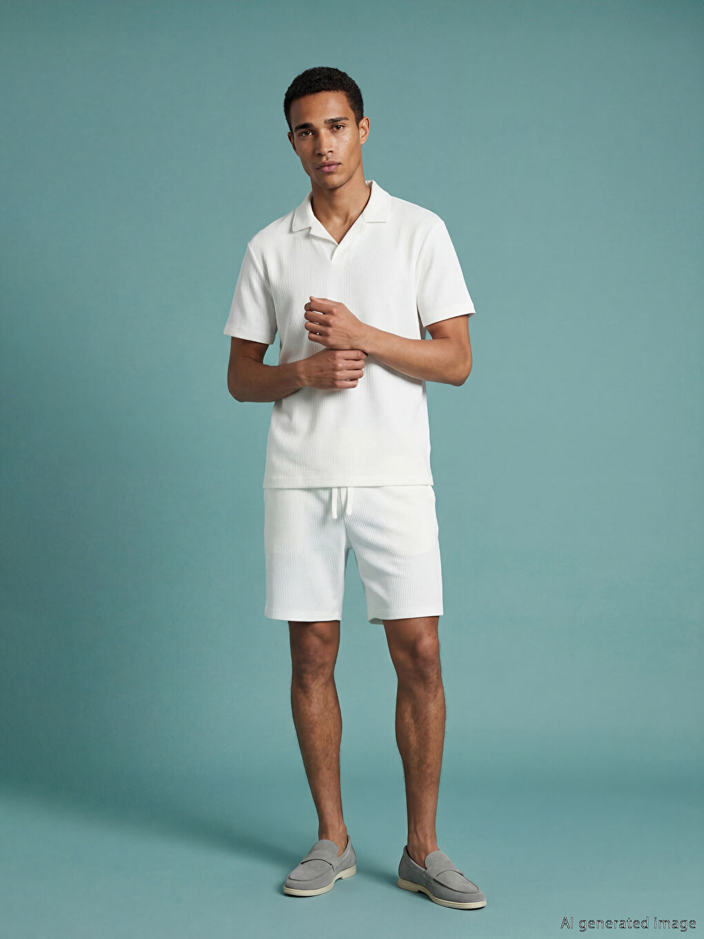 Ekru Polo Yaka Dokulu Erkek Tişört-1