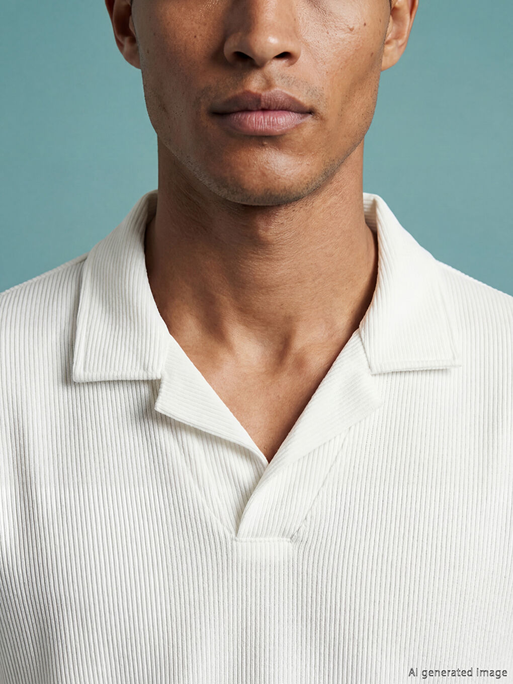 Ekru Polo Yaka Dokulu Erkek Tişört-2