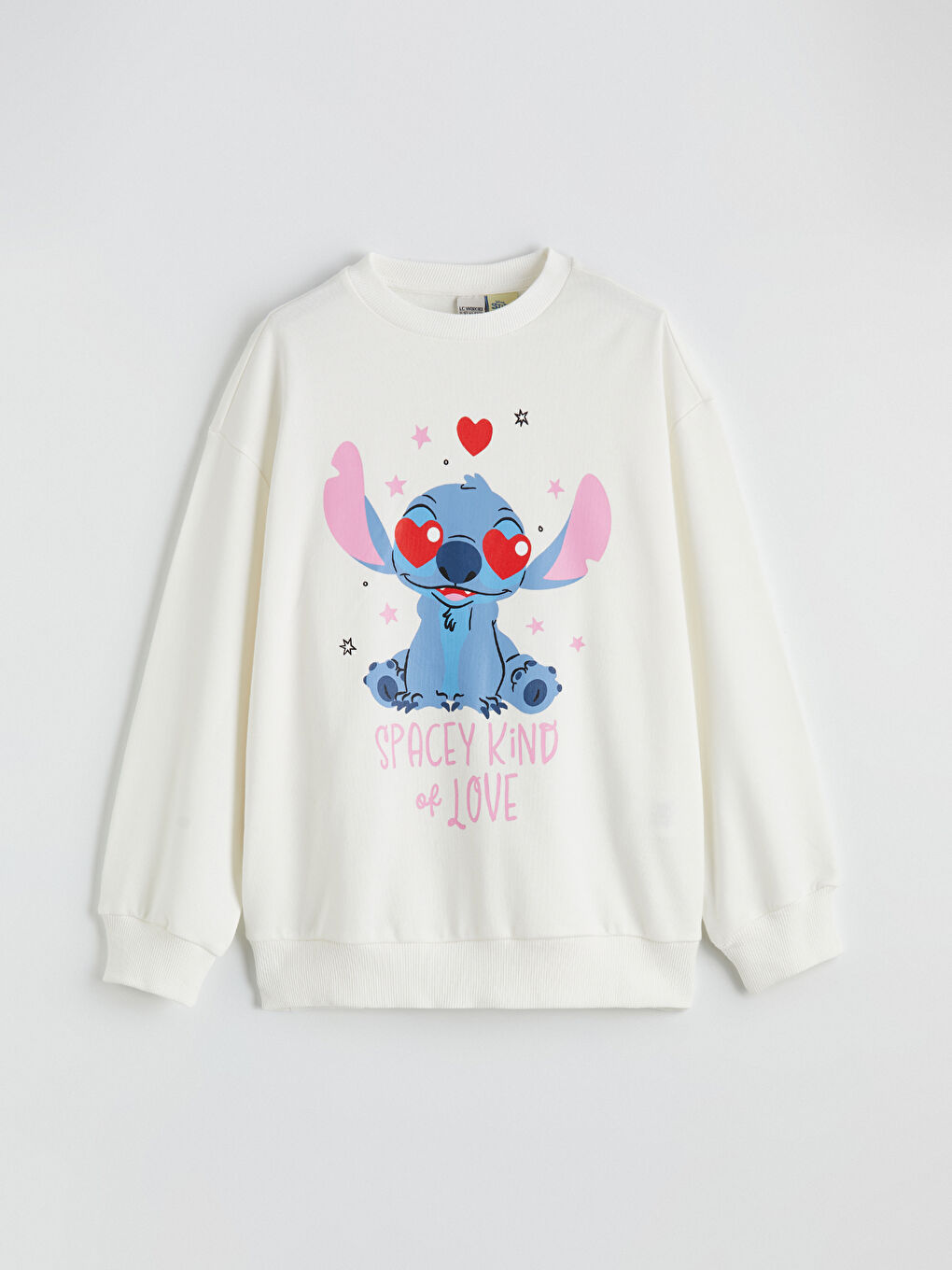 Ekru Stitch Baskılı Kız Çocuk Sweatshirt