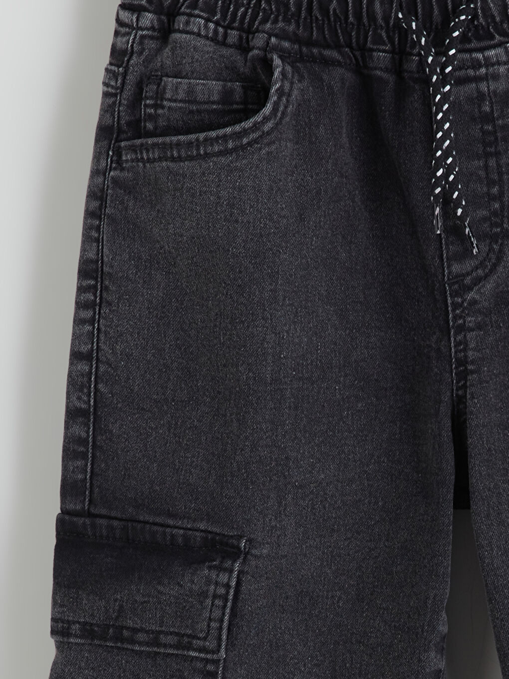 Antrasit Beli Lastikli Erkek Çocuk Kargo Jean Pantolon-1