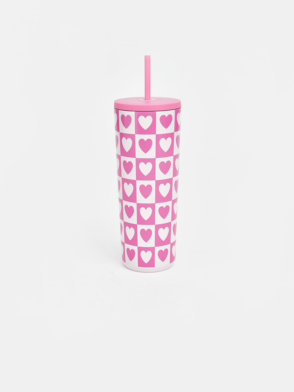 Kalp Baskılı Pipetli Bardak 500 ml-1