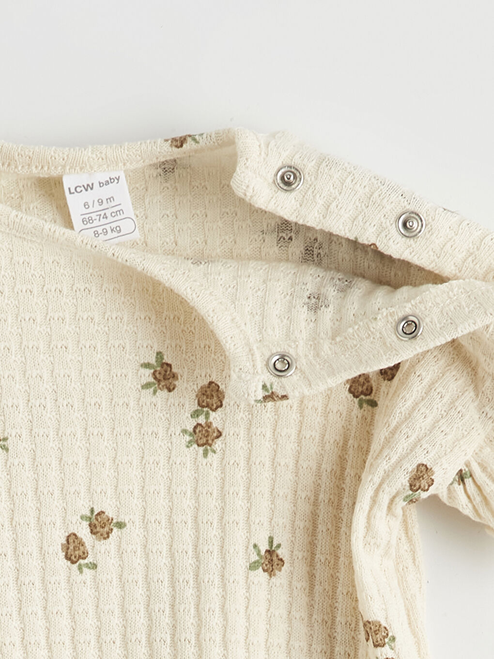 Ekru Bisiklet Yaka Çiçekli Kız Bebek Tişört-2