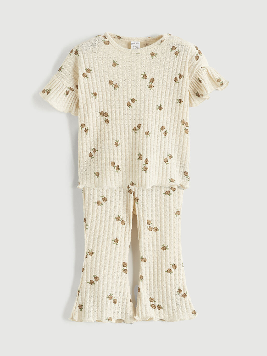 Ekru Bisiklet Yaka Çiçek Desenli Kız Bebek Bluz ve Tayt