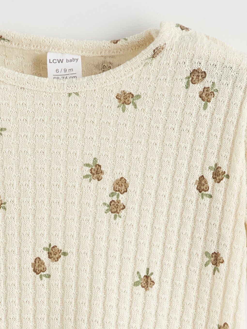 Ekru Bisiklet Yaka Çiçek Desenli Kız Bebek Bluz ve Tayt-2