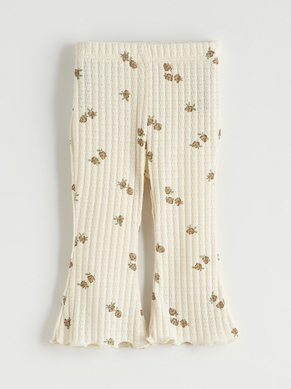 Ekru Bisiklet Yaka Çiçek Desenli Kız Bebek Bluz ve Tayt-5