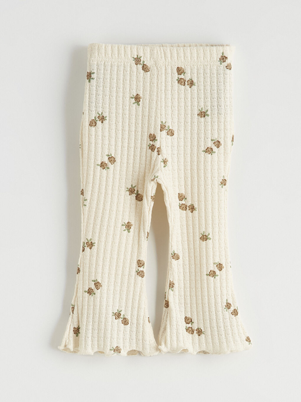 Ekru Bisiklet Yaka Çiçek Desenli Kız Bebek Bluz ve Tayt-6