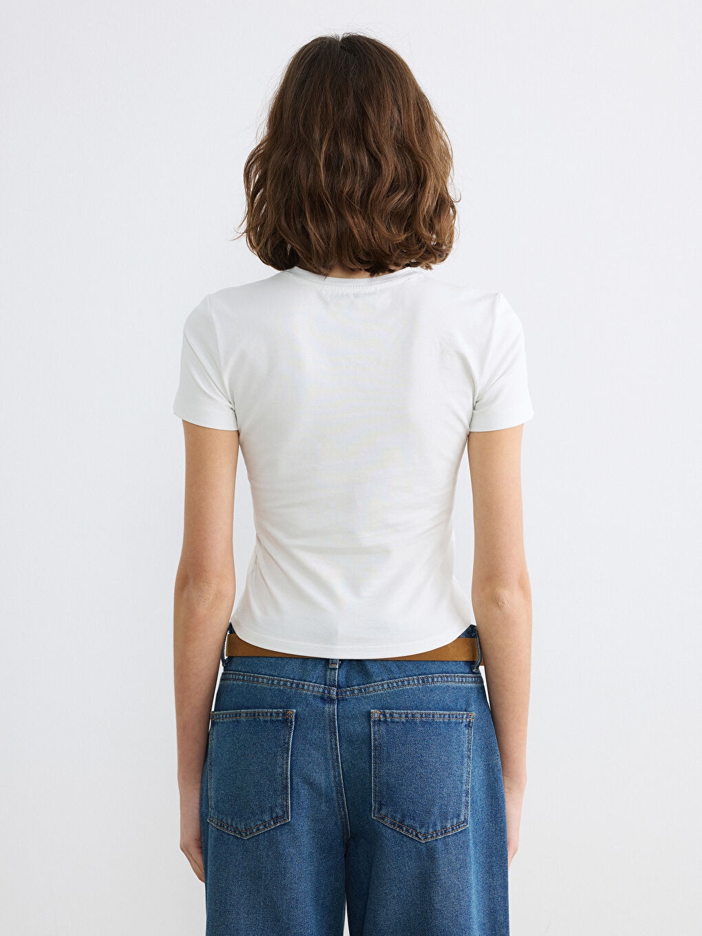 Ekru Bisiklet Yaka Kadın Crop-3