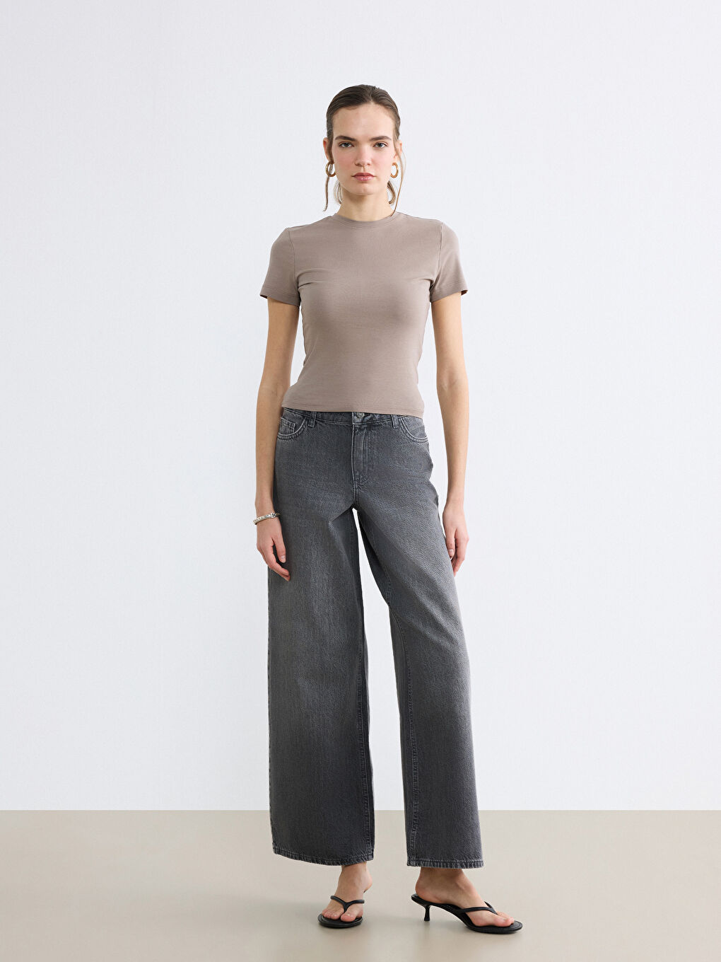 Kahverengi Bisiklet Yaka Kadın Crop-1