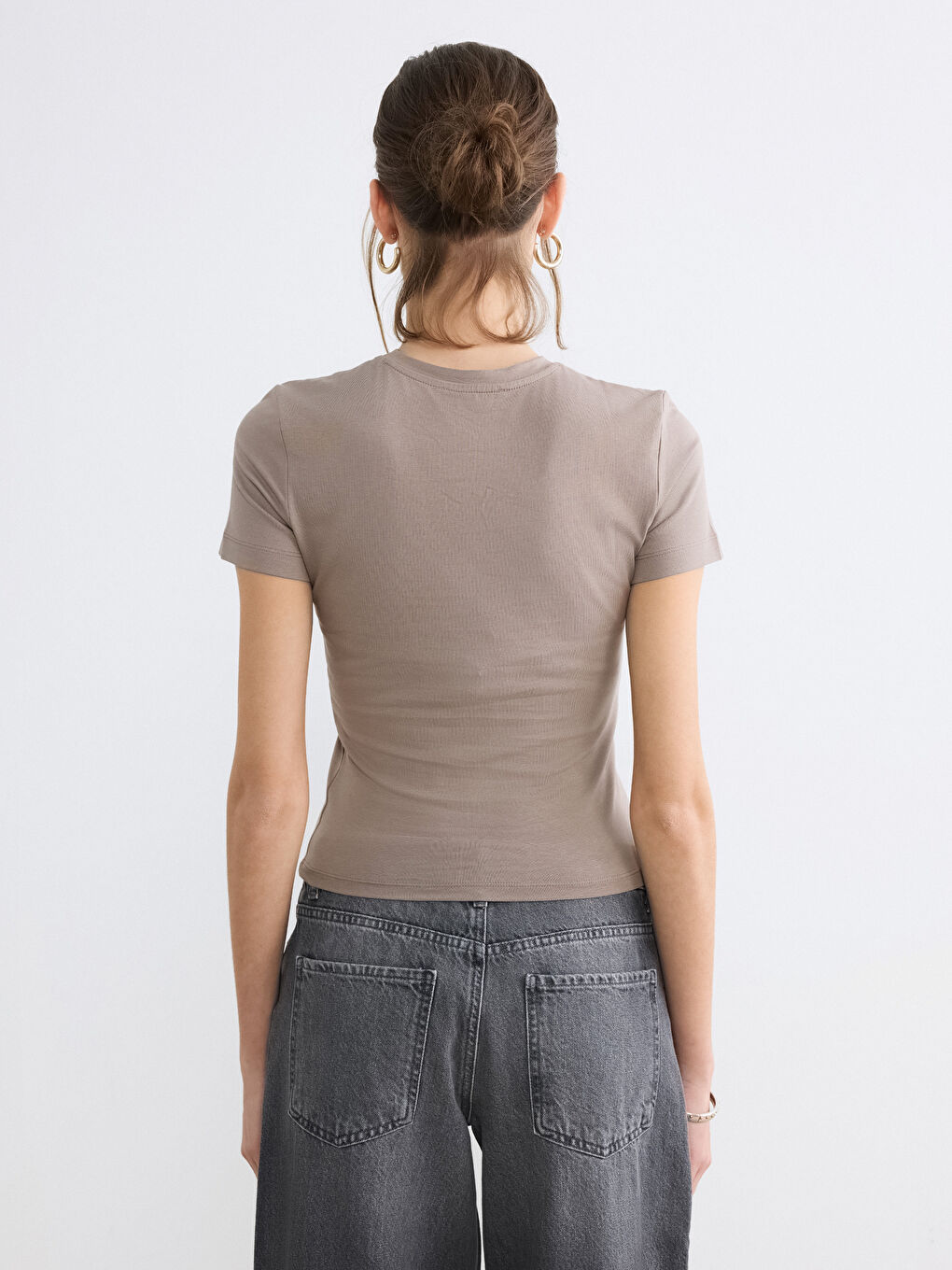 Kahverengi Bisiklet Yaka Kadın Crop-3