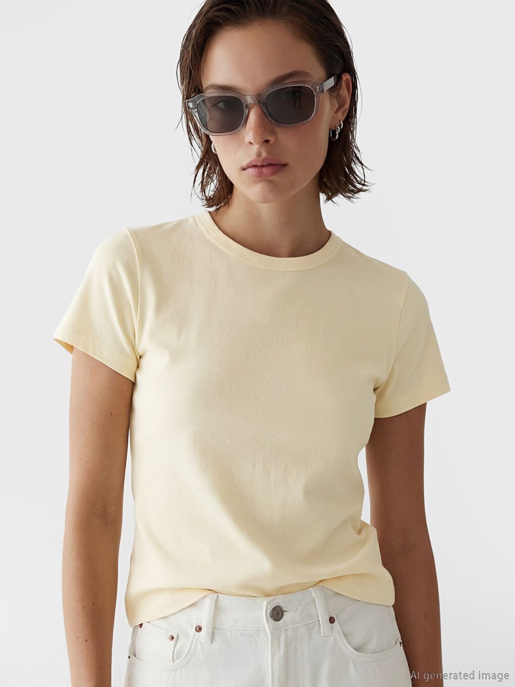 Bej Bisiklet Yaka Kadın Crop