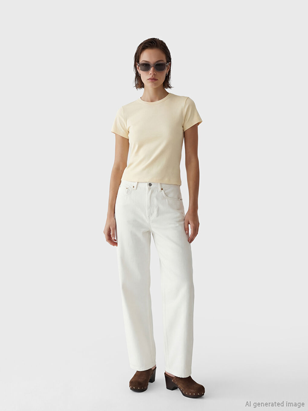 Bej Bisiklet Yaka Kadın Crop-1