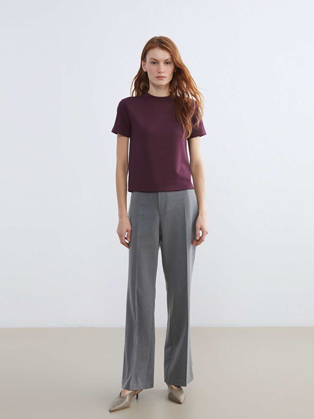 Mürdüm Bisiklet Yaka Kadın Tişört-1